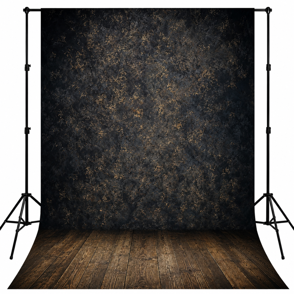 Black & Gold Luxury Textured Photography Backdrop with Rustic Wooden Floor