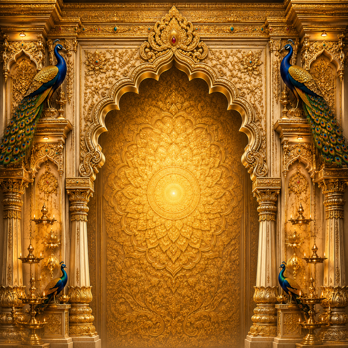 Premium Heritage Peacock Ganpati Stage Backdrop