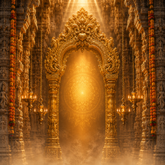Premium Traditional Ganpati Temple Decoration Backdrop