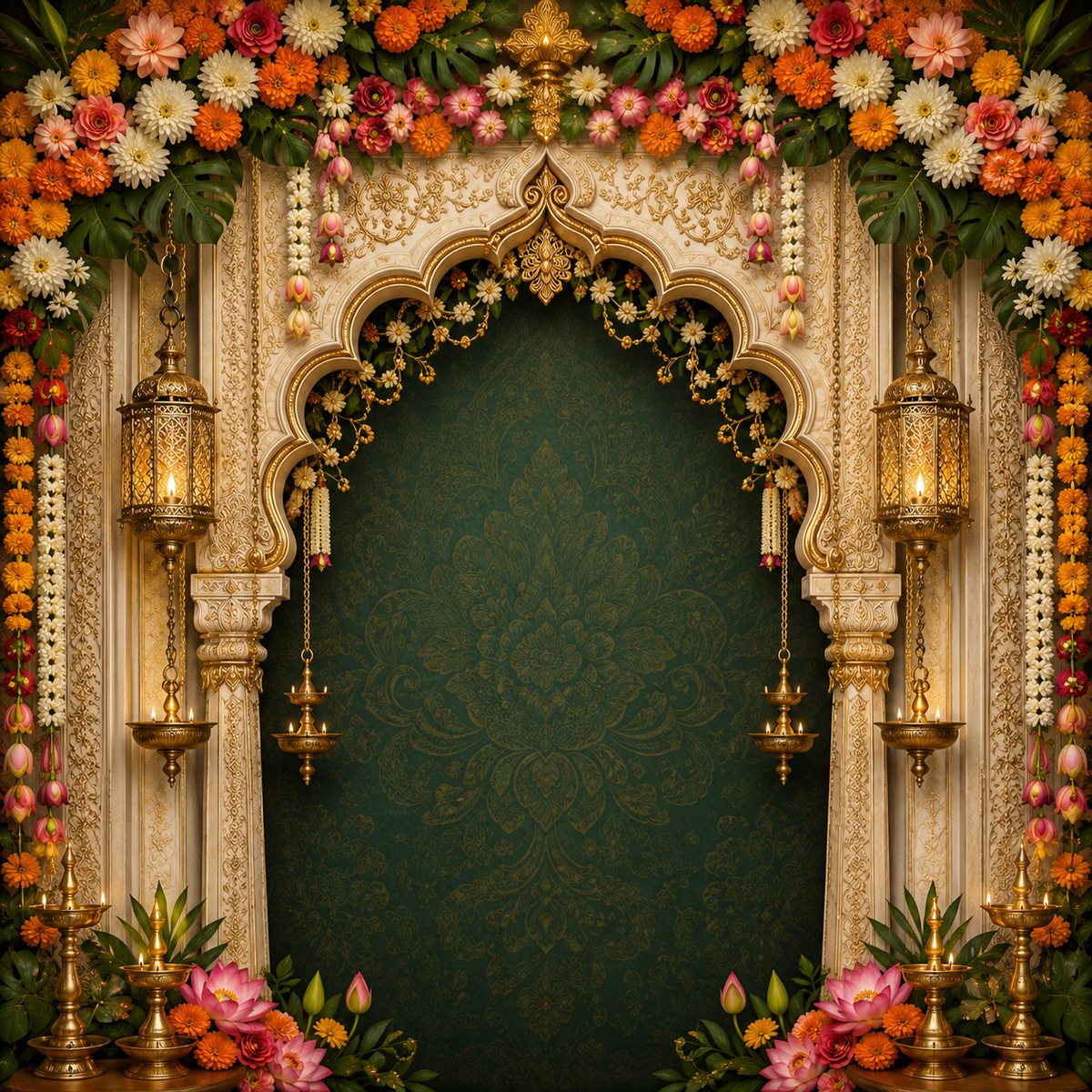 Elegant Floral Ganpati Decoration Backdrop