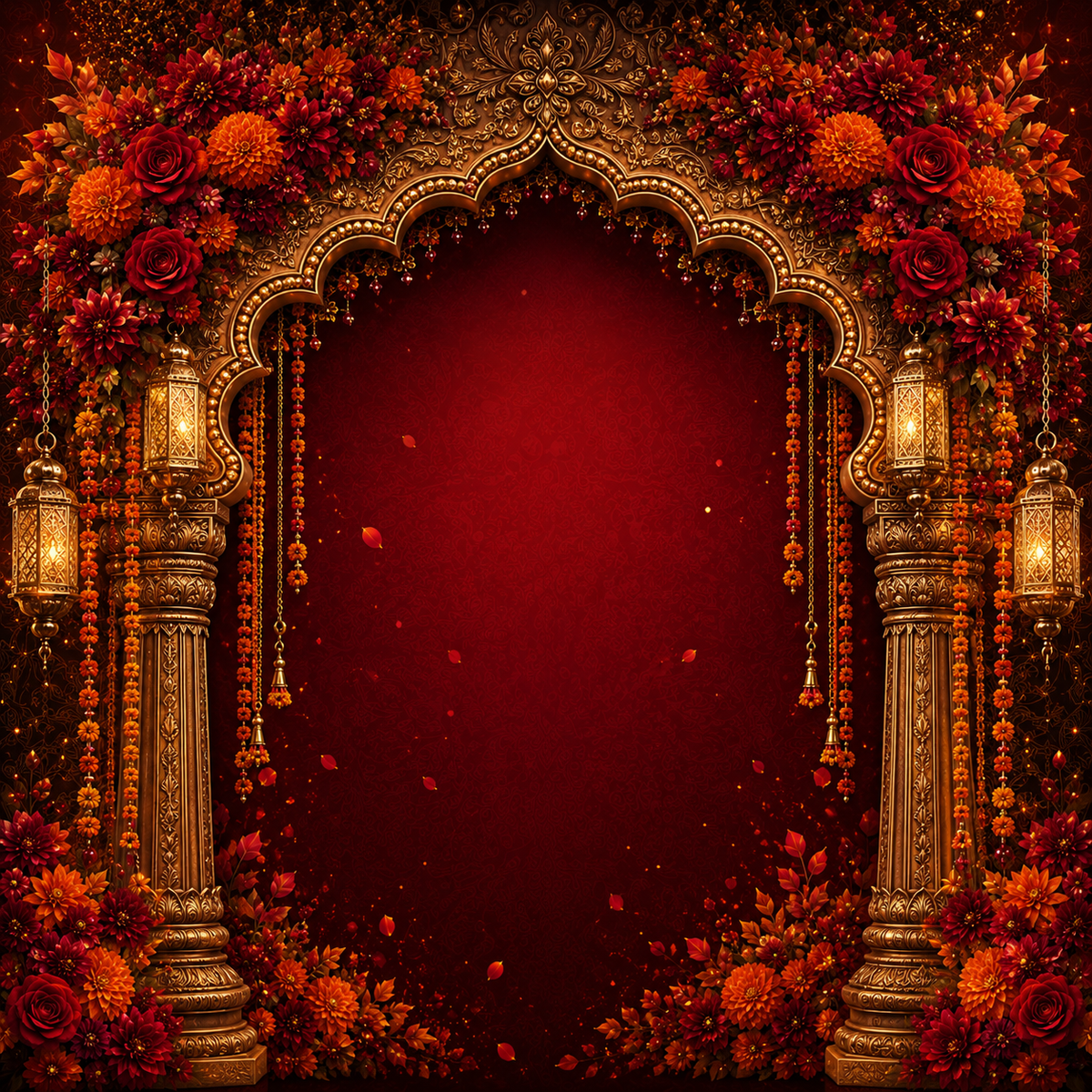 Royal Red Ganpati Decoration Backdrop