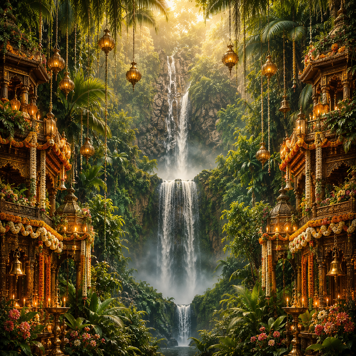 Luxury Waterfall Ganpati Decoration Backdrop