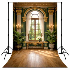 Royal Emerald Green Interior Salon Photography Backdrop with Elegant Window
