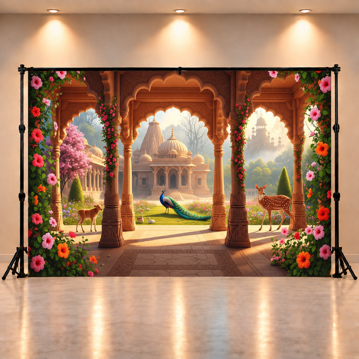 Royal Krishna Janmashtami Background with Mandir Style