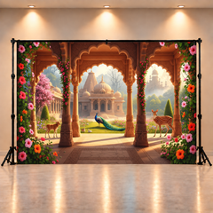 Royal Krishna Janmashtami Background with Mandir Style