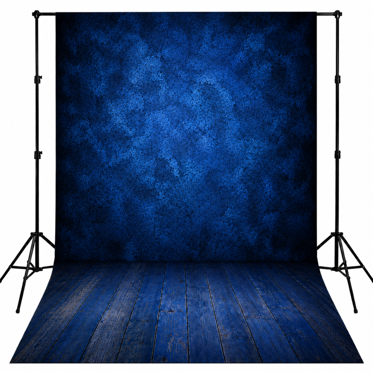 Midnight Blue Textured Photography Backdrop with Wooden Floor