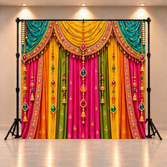 Bright Multicolor Haldi Function Backdrop