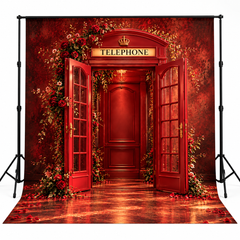 Royal Red Telephone Booth & Rose Arch Photography Backdrop