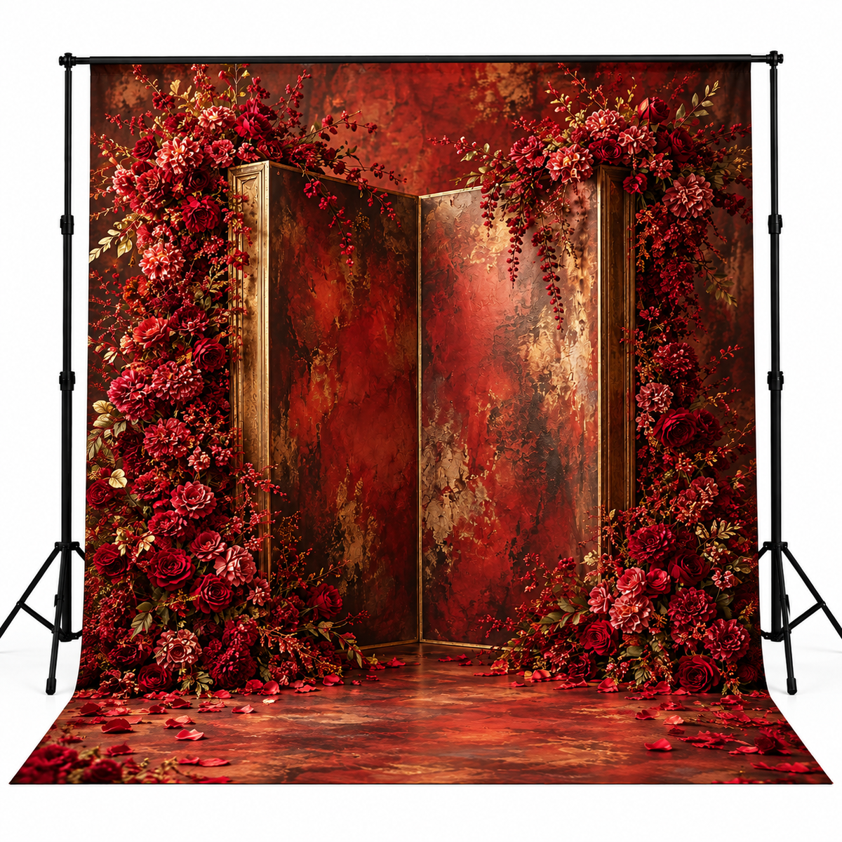 Luxury Red Rose Floral Wall Photography Backdrop