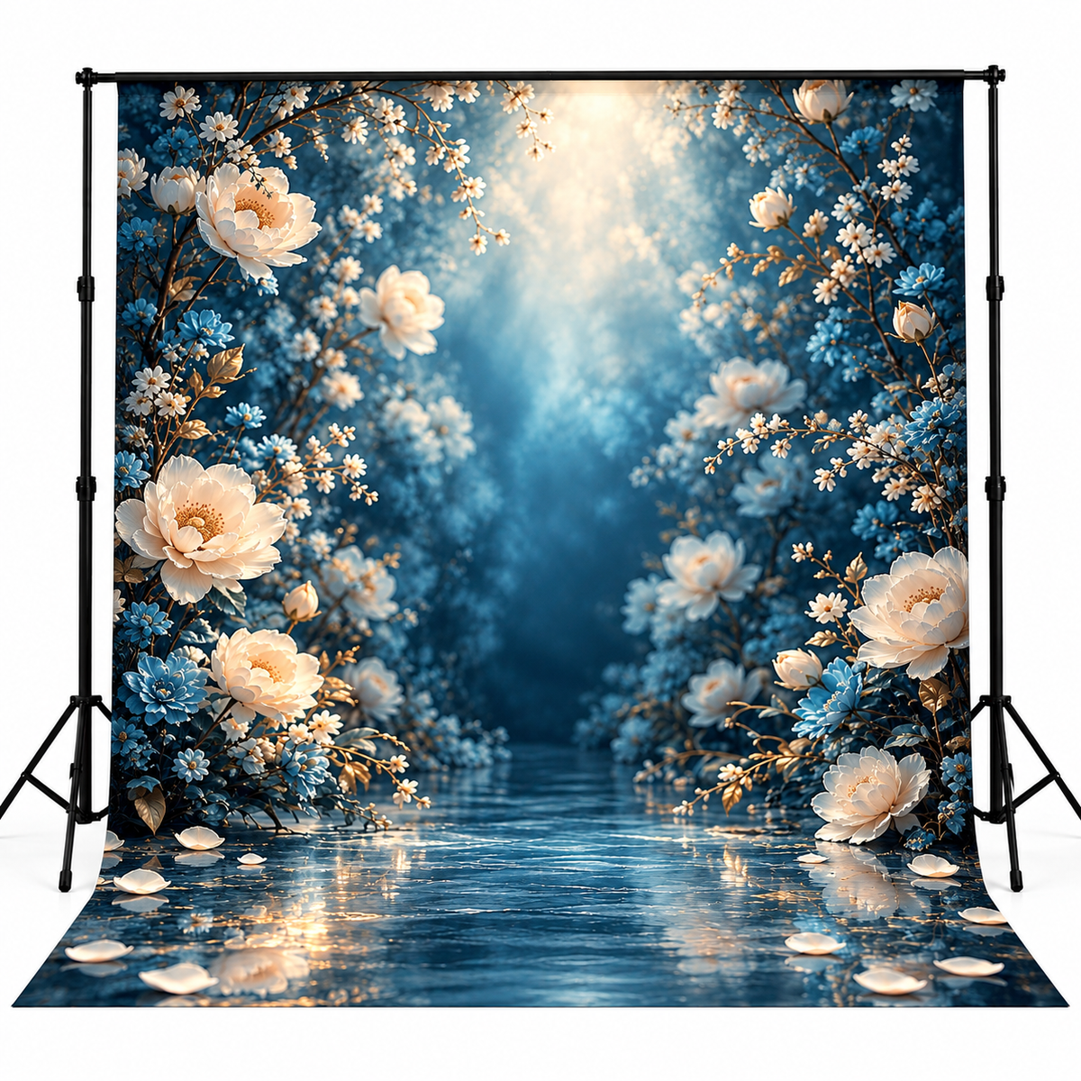 Luxury Blue & Ivory Floral Garden Photography Backdrop