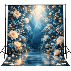 Luxury Blue & Ivory Floral Garden Photography Backdrop