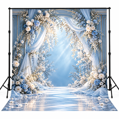 Luxury Blue & White Floral Arch Photography Backdrop