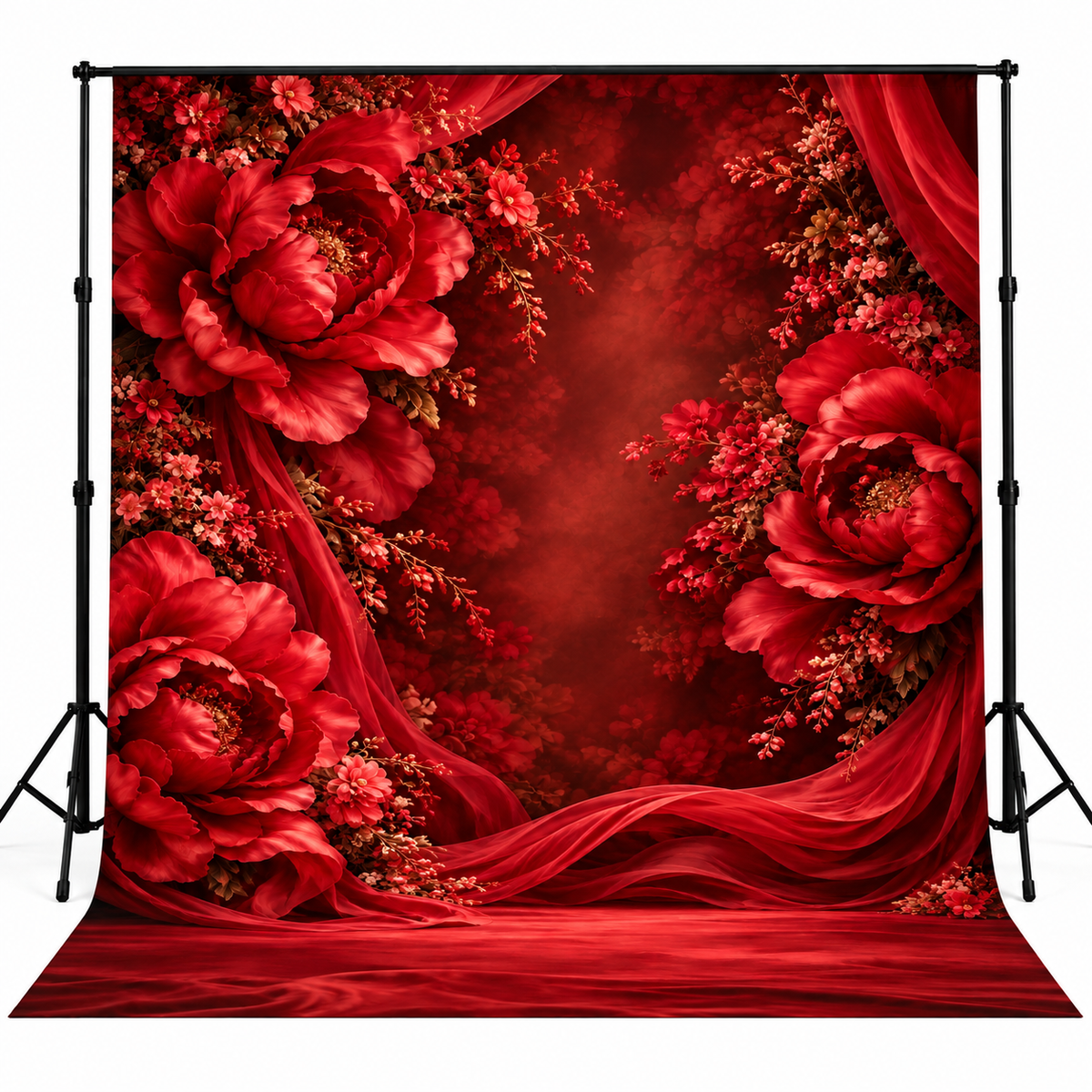 Luxury Red Floral Drapery Photography Backdrop