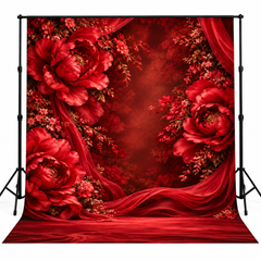 Luxury Red Floral Drapery Photography Backdrop