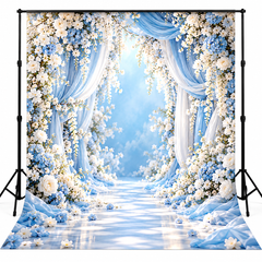 Luxury Blue & White Floral Drapery Photography Backdrop