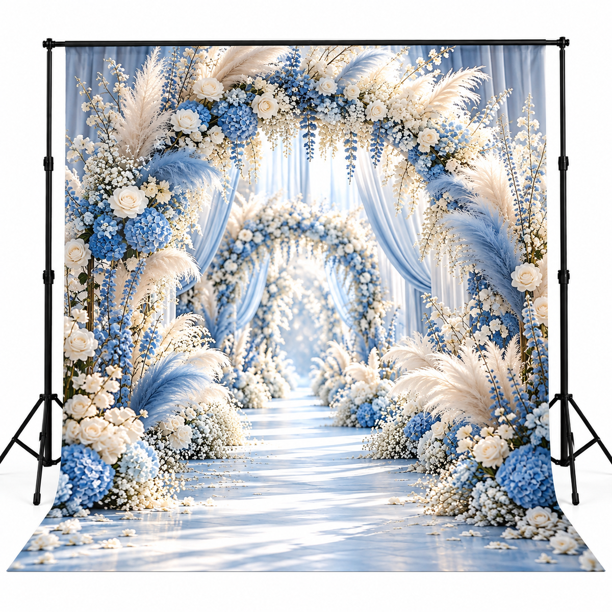 Luxury Blue & White Floral Arch Photography Backdrop