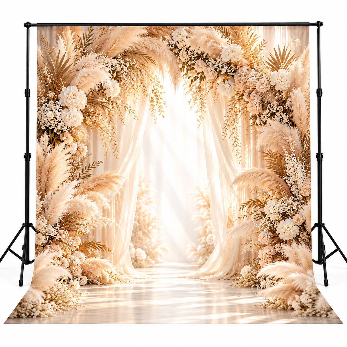 Luxury Ivory Pampas Floral Arch Photography Backdrop