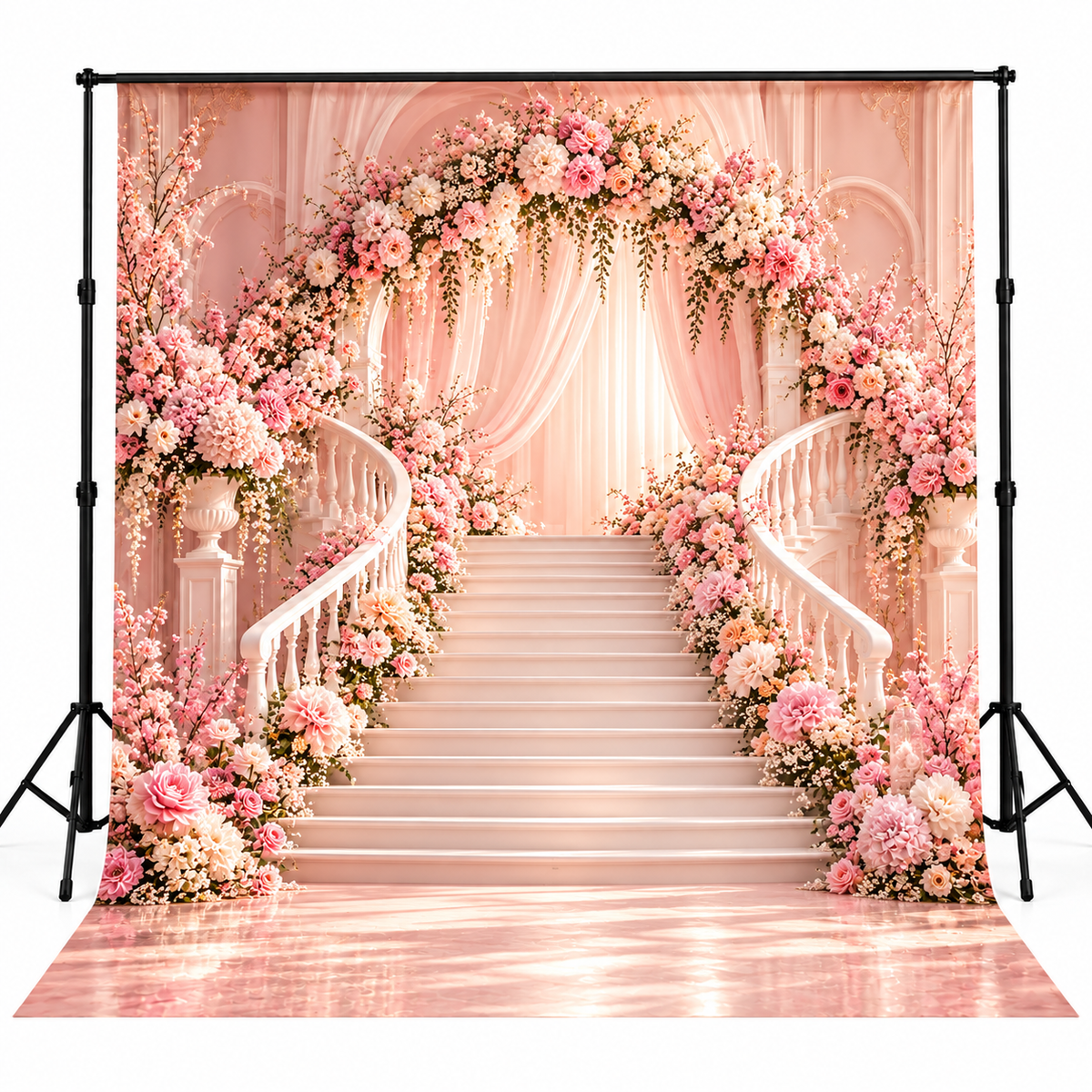 Luxury Blush Pink Floral Staircase Photography Backdrop