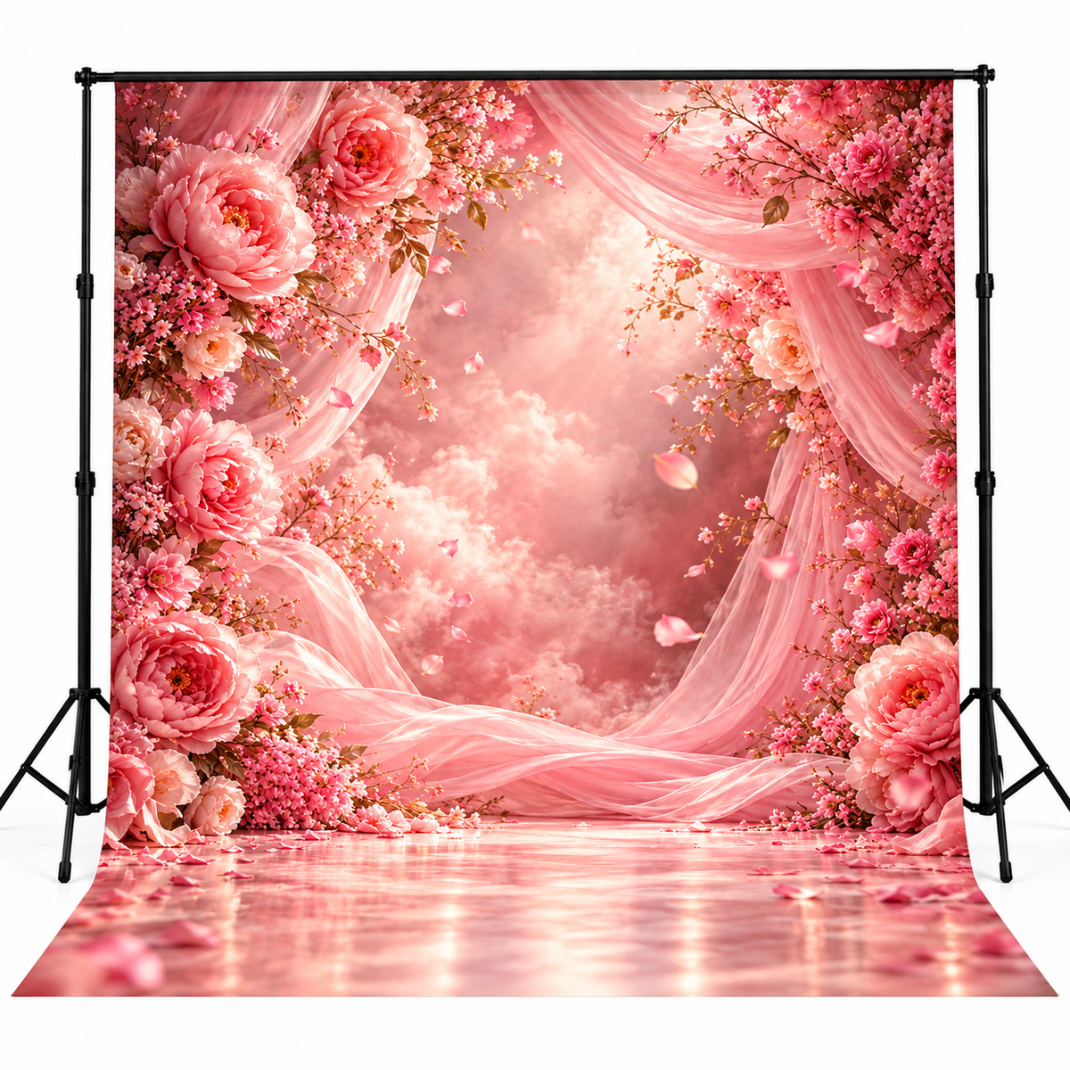 Luxury Blush Pink Floral Drapery Photography Backdrop