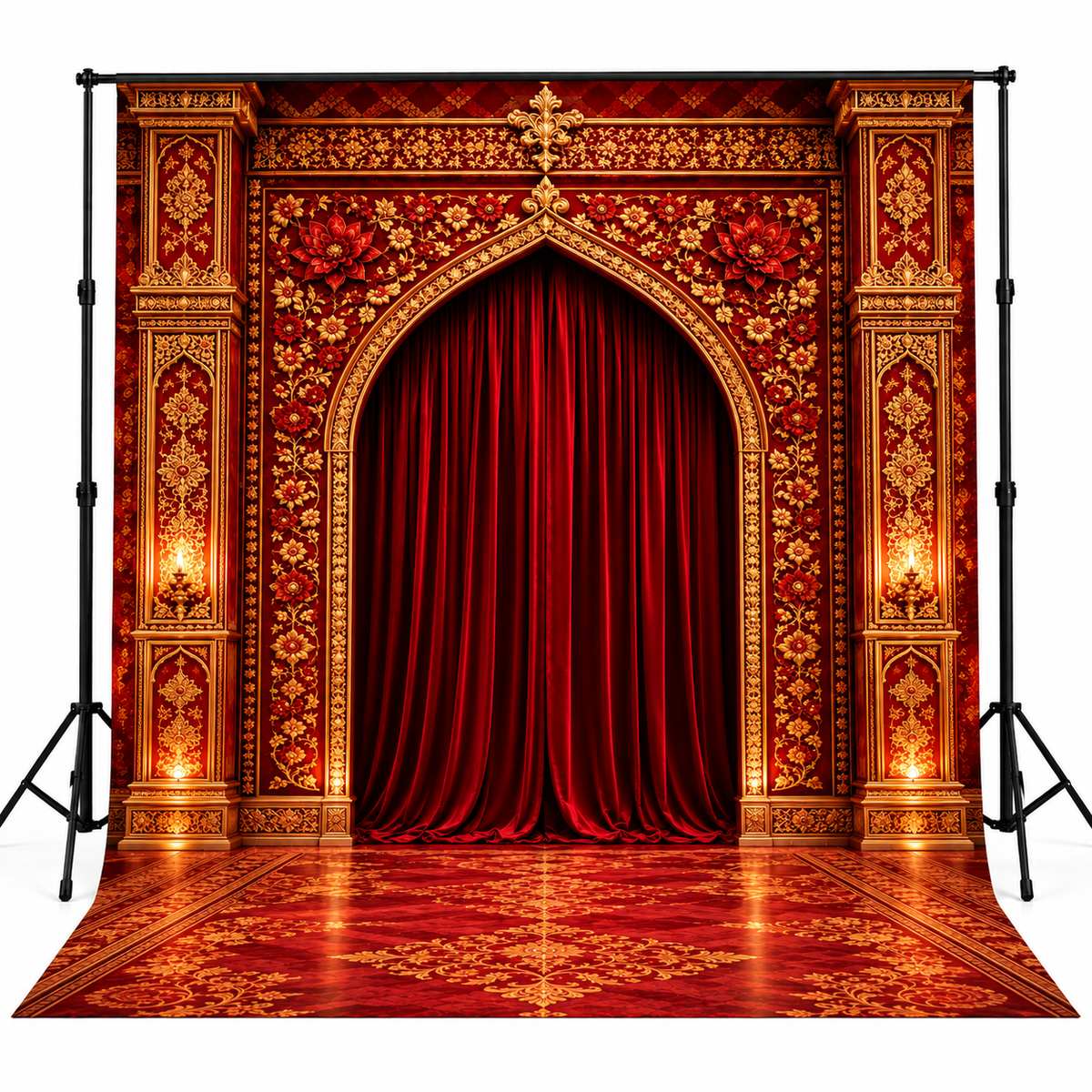 Royal Mughal Red Velvet Arch Photography Backdrop