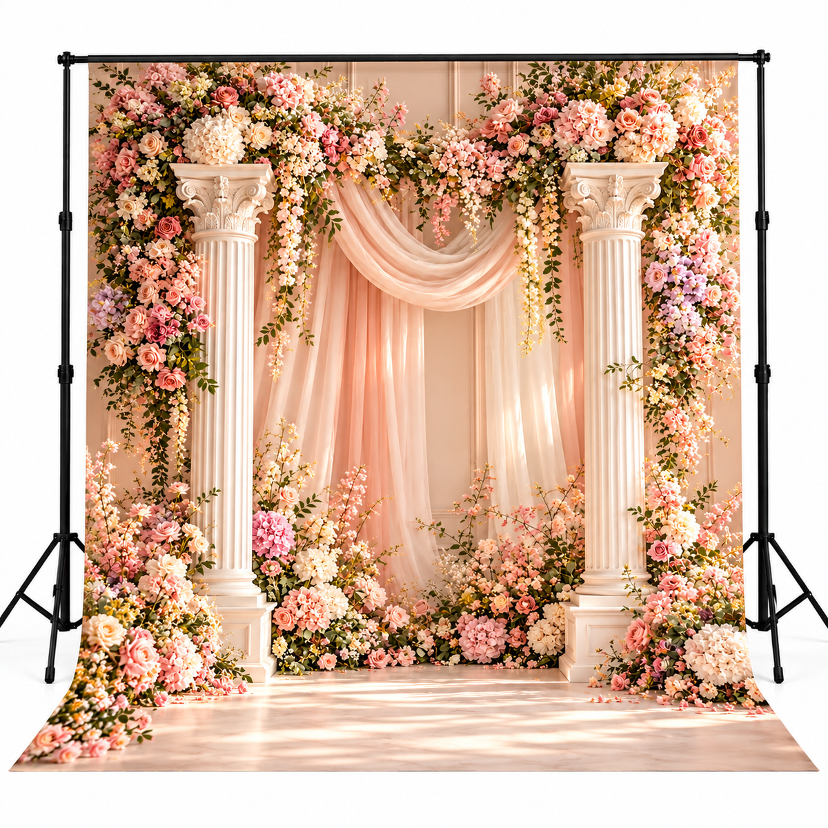Luxury Blush Pink Floral Pillar Photography Backdrop