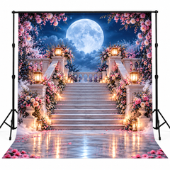 Enchanted Moonlight Floral Staircase Photography Backdrop