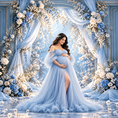 Luxury Blue & White Floral Arch Photography Backdrop