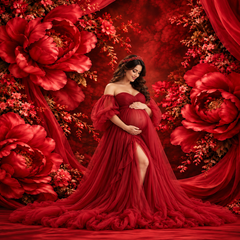 Luxury Red Floral Drapery Photography Backdrop
