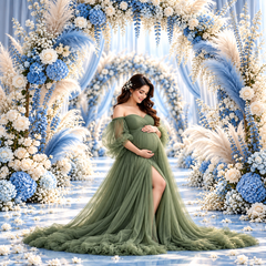 Luxury Blue & White Floral Arch Photography Backdrop