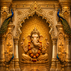 Premium Heritage Peacock Ganpati Stage Backdrop