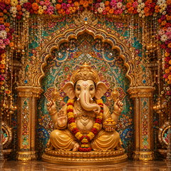 Luxury Mosaic Mandala Ganesh Chaturthi Backdrop
