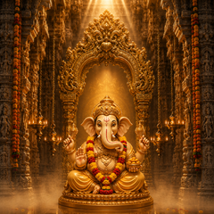 Premium Traditional Ganpati Temple Decoration Backdrop
