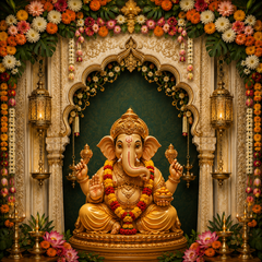 Elegant Floral Ganpati Decoration Backdrop