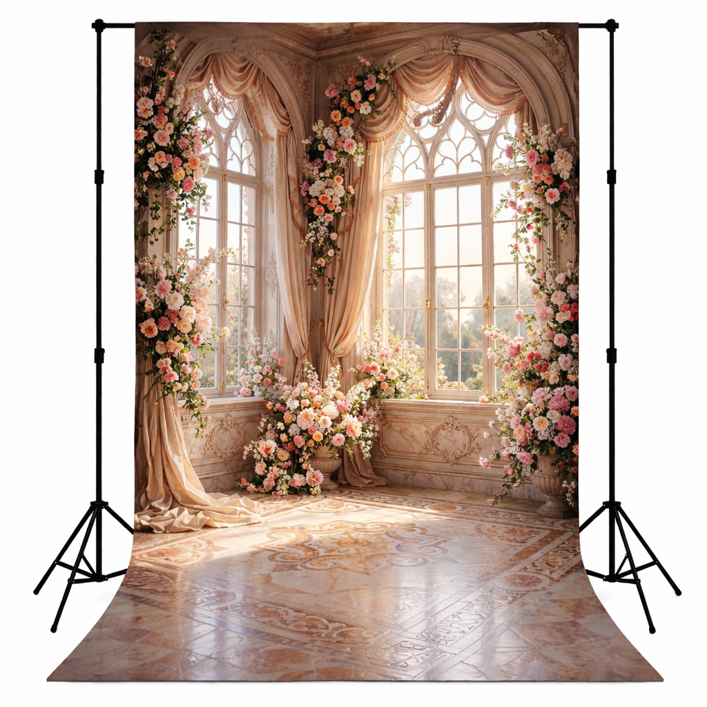 Royal Blush Bloom Window Scene Backdrop