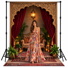 Majestic Palace Lounge with Red Drapes Backdrop