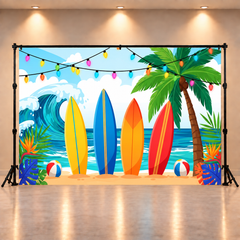 Tropical Surf Backdrops: Stunning Beach & Surfboard Design