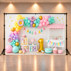 1st Birthday Balloon & Cupcake Party Background