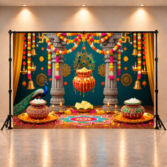 Festive Krishna Background with Garland
