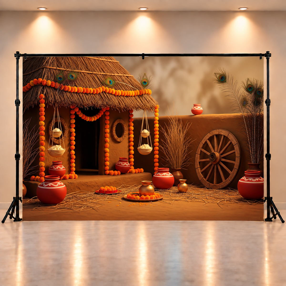 Village Scene Krishna Janmashtami Backdrop