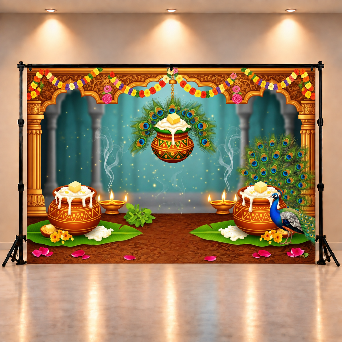 Cute Baby Krishna Janmashtami Photography Backdrop