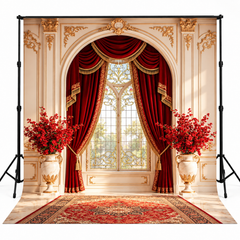 Premium Royal Red Velvet Palace Window Photography Backdrop