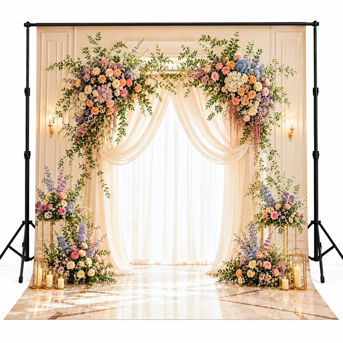 Luxury Pastel Floral Drapes Wedding Photography Backdrop