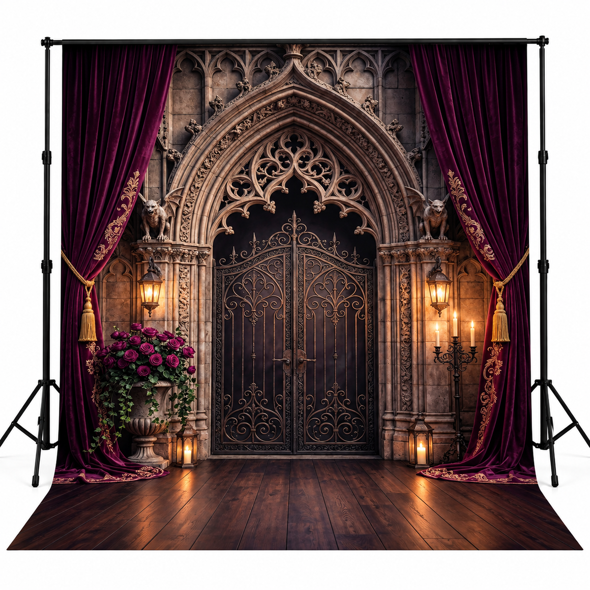 Luxury Gothic Palace Gate & Velvet Drapes Photography Backdrop