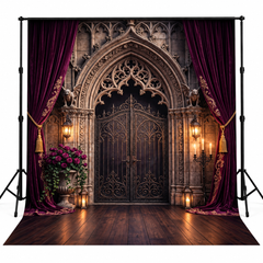 Luxury Gothic Palace Gate & Velvet Drapes Photography Backdrop
