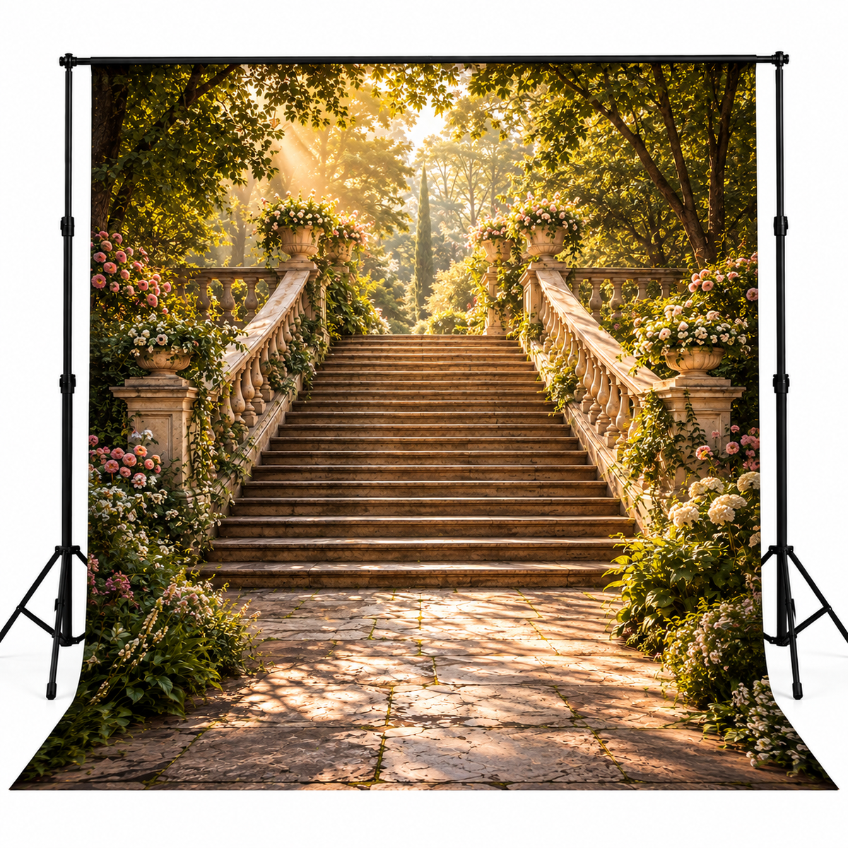 Enchanted Floral Garden Staircase Photography Backdrop
