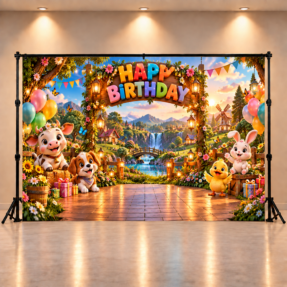 Cute Farm Animals Happy Birthday Backdrop