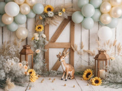 Farm Animals Cake Smash Backdrop with Barn & Balloons