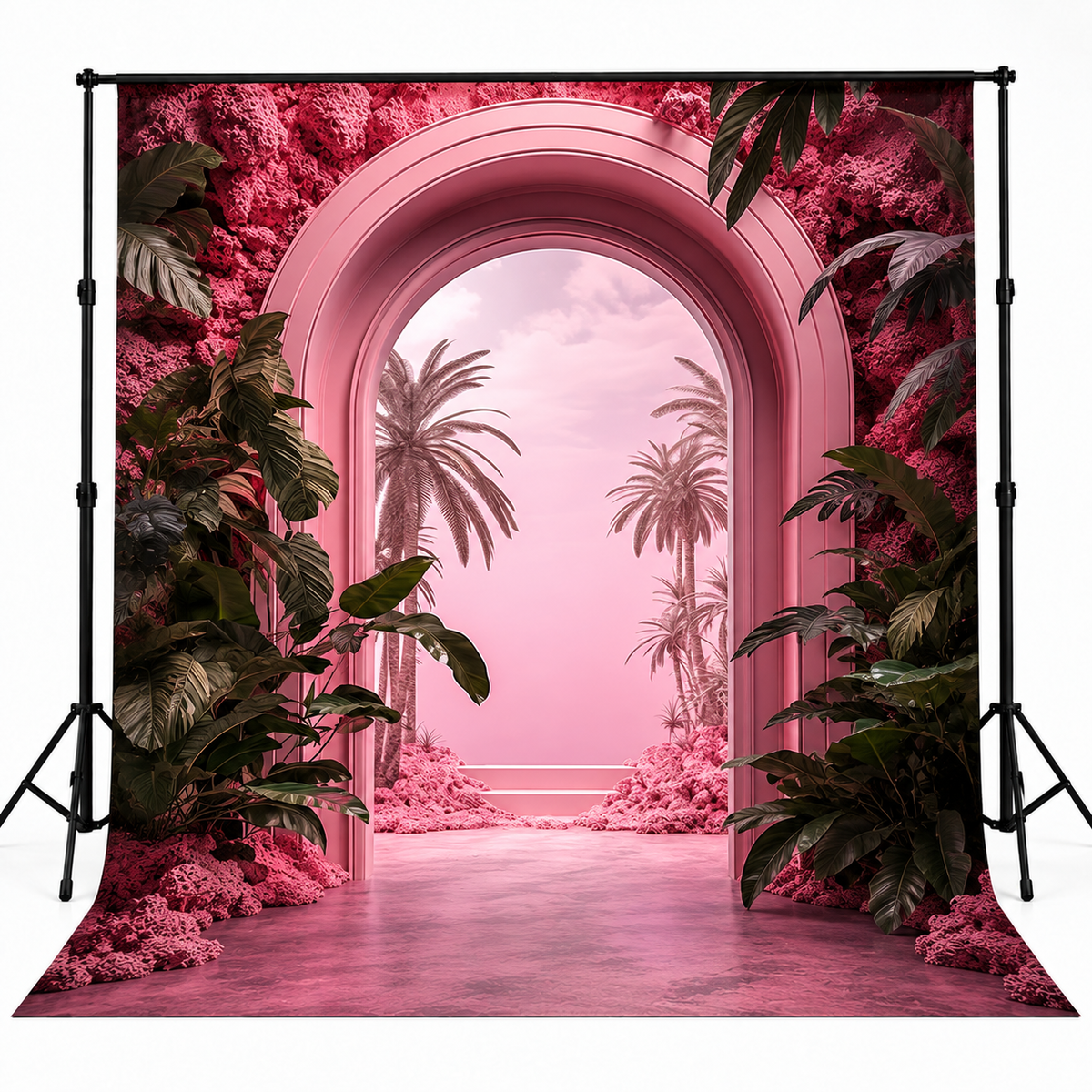 Dreamy Pink Tropical Palm Arch Garden