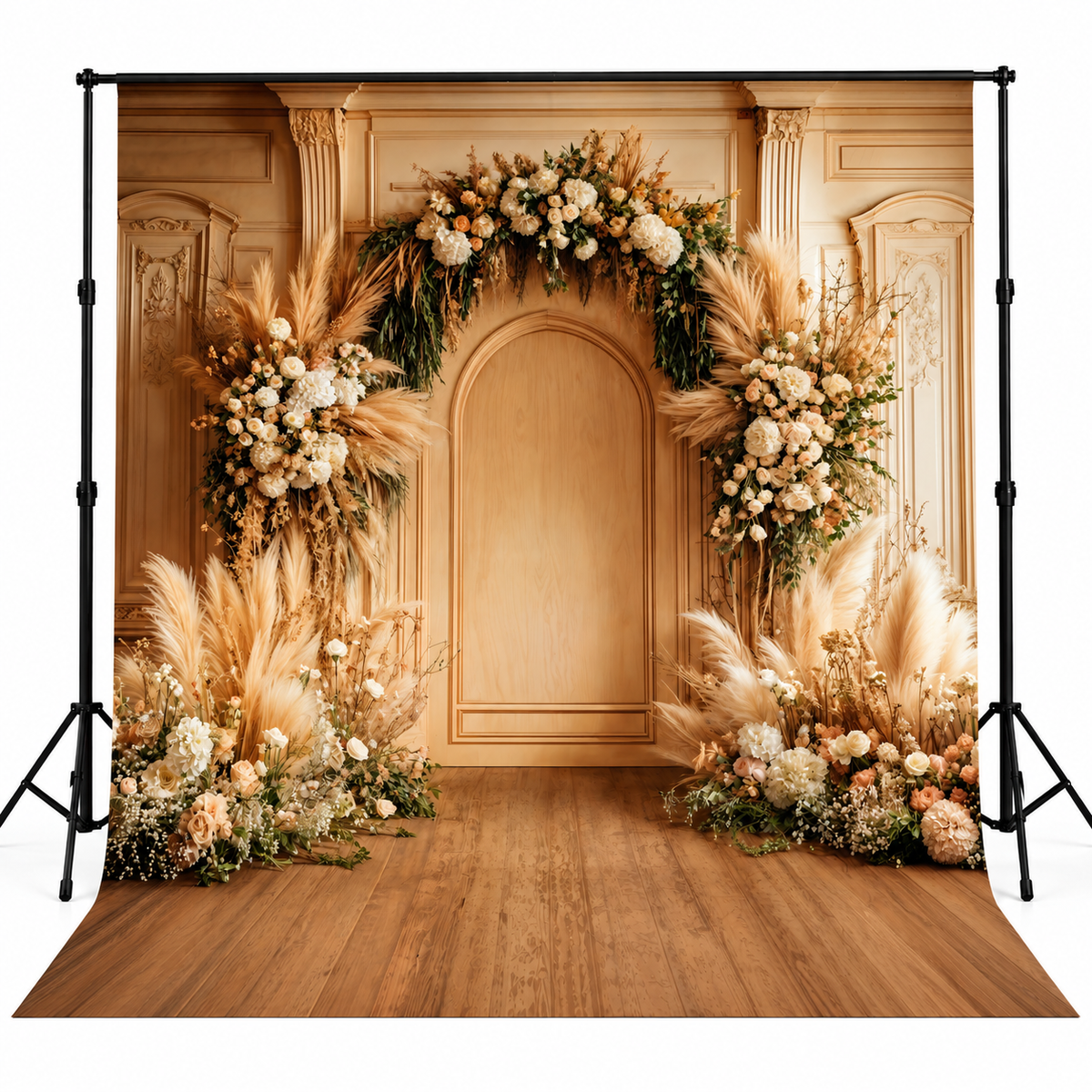 Luxury Beige Floral Arch with Pampas Decor