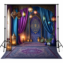 Royal Moroccan Palace Arch with Blue Drapes & Lanterns